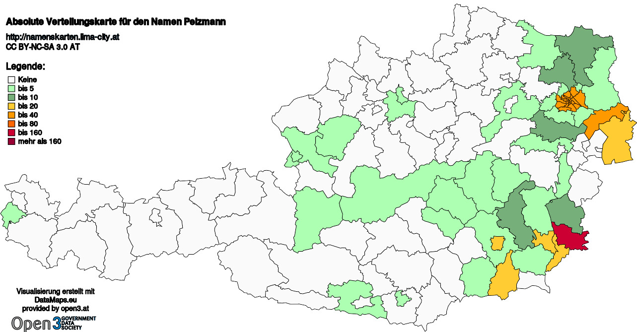 Absolute Verteilungskarten Nachnamen Pelzmann