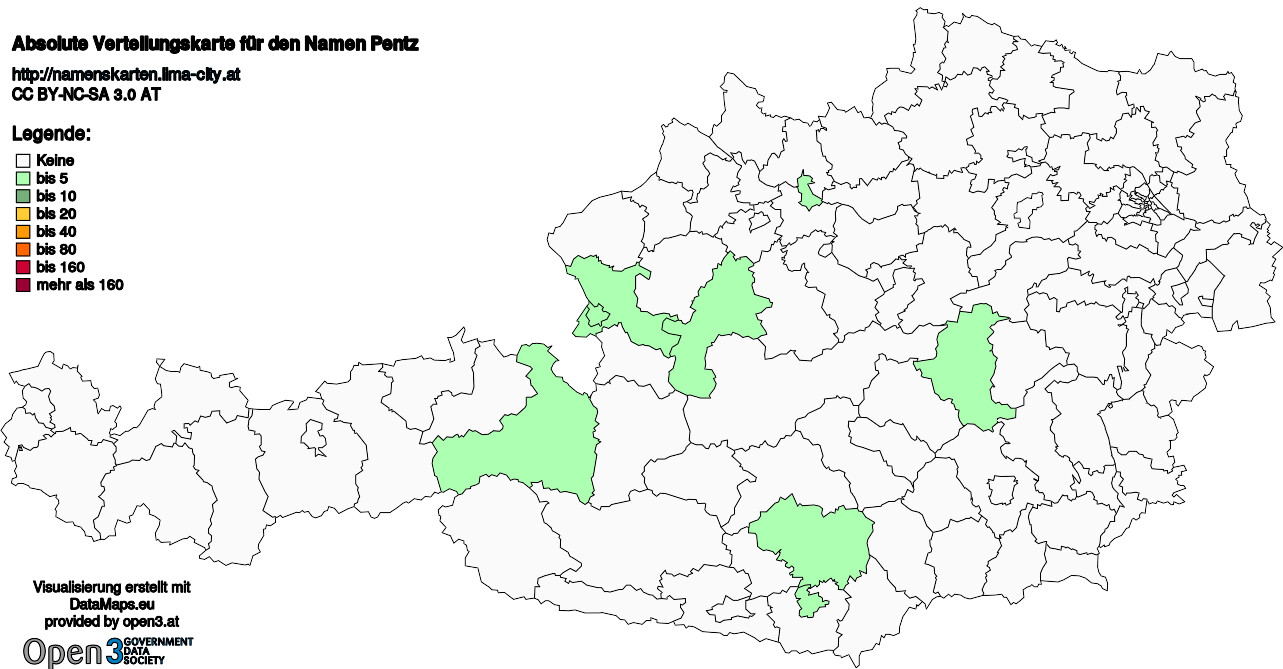 Absolute Verteilungskarten Nachnamen Pentz