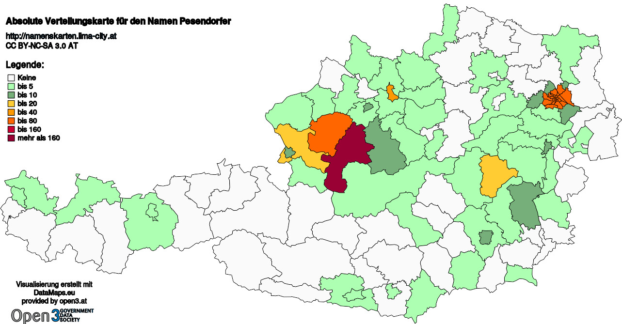 Absolute Verteilungskarten Nachnamen Pesendorfer