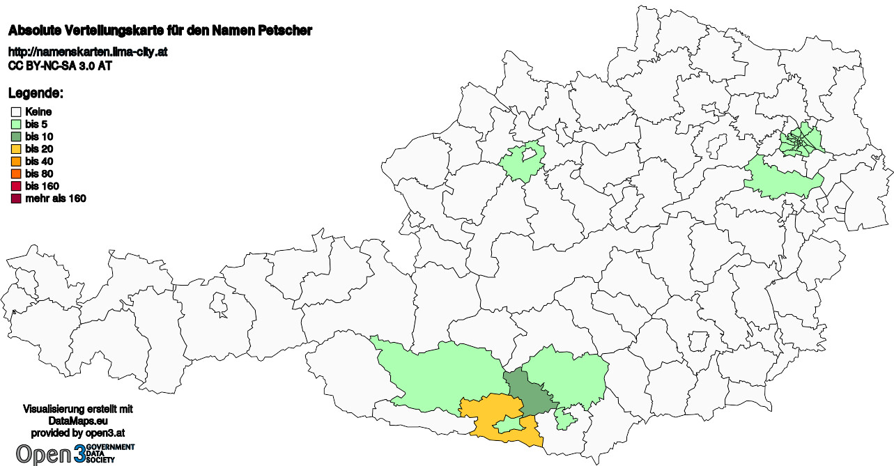 Absolute Verteilungskarten Nachnamen Petscher