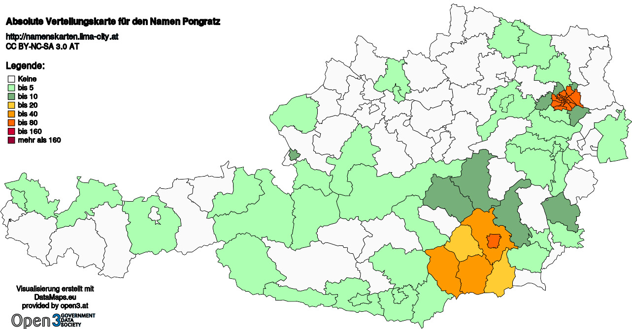 Absolute Verteilungskarten Nachnamen Pongratz