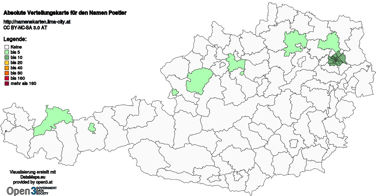 Absolute Verteilungskarten Nachnamen Postler