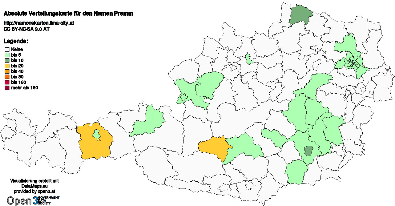 Absolute Verteilungskarten Nachnamen Premm