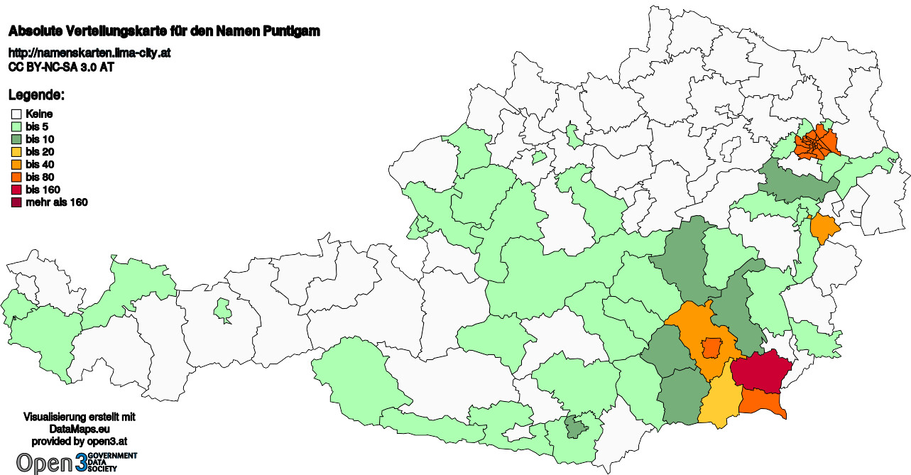Absolute Verteilungskarten Nachnamen Puntigam