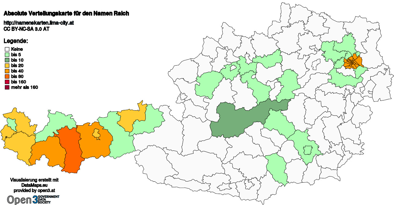 Absolute Verteilungskarten Nachnamen Raich