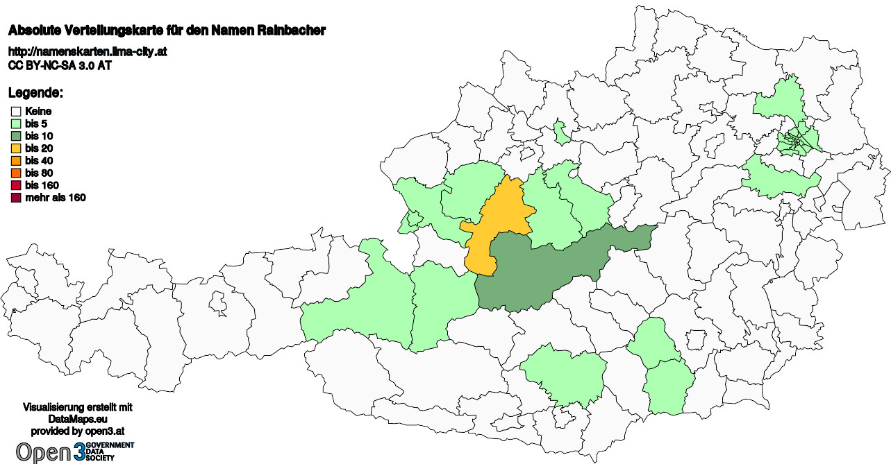 Absolute Verteilungskarten Nachnamen Rainbacher