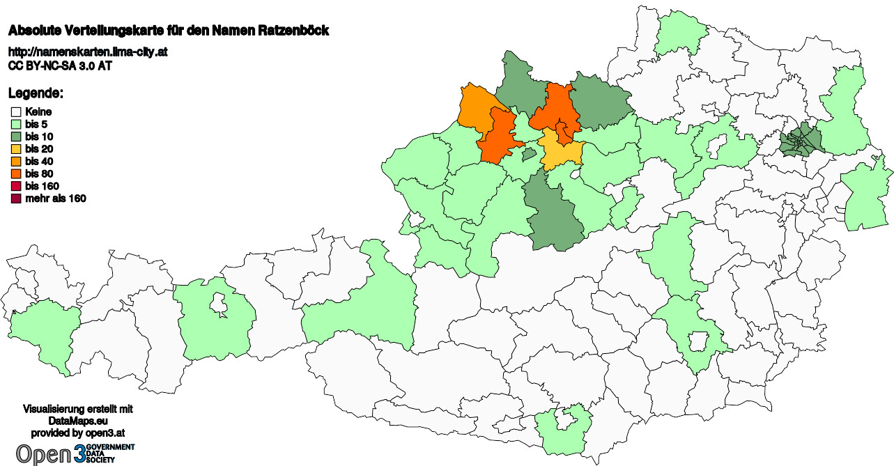 Absolute Verteilungskarten Nachnamen Ratzenböck