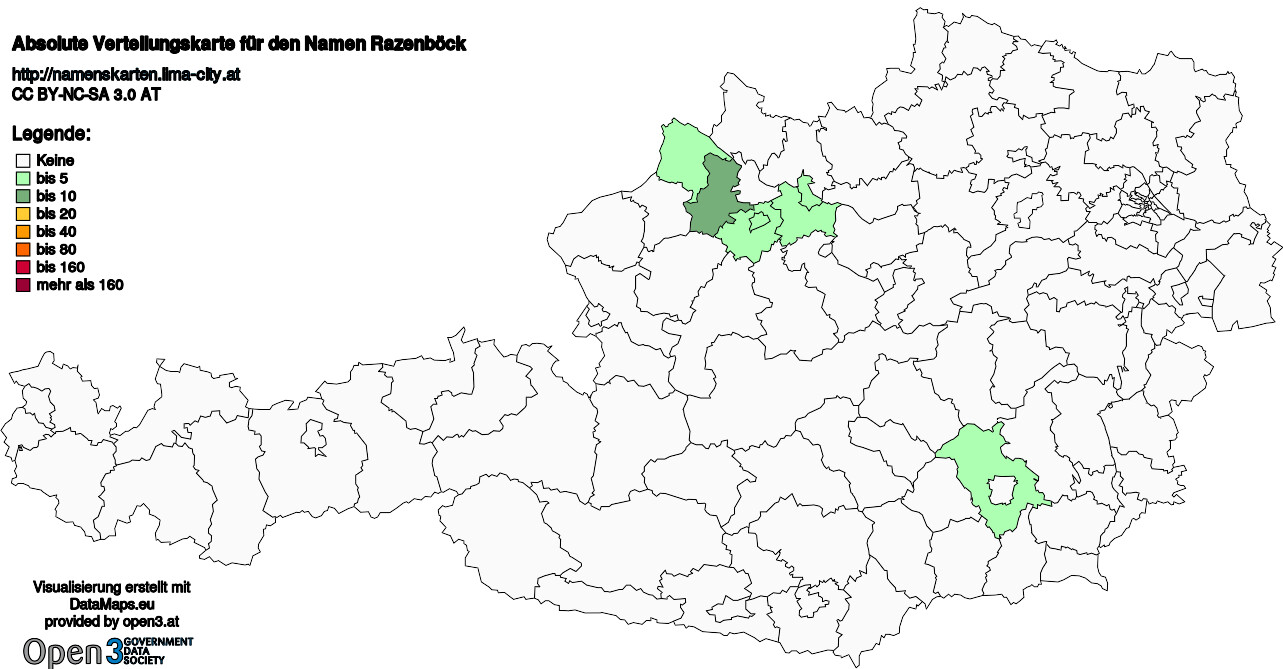 Absolute Verteilungskarten Nachnamen Razenböck