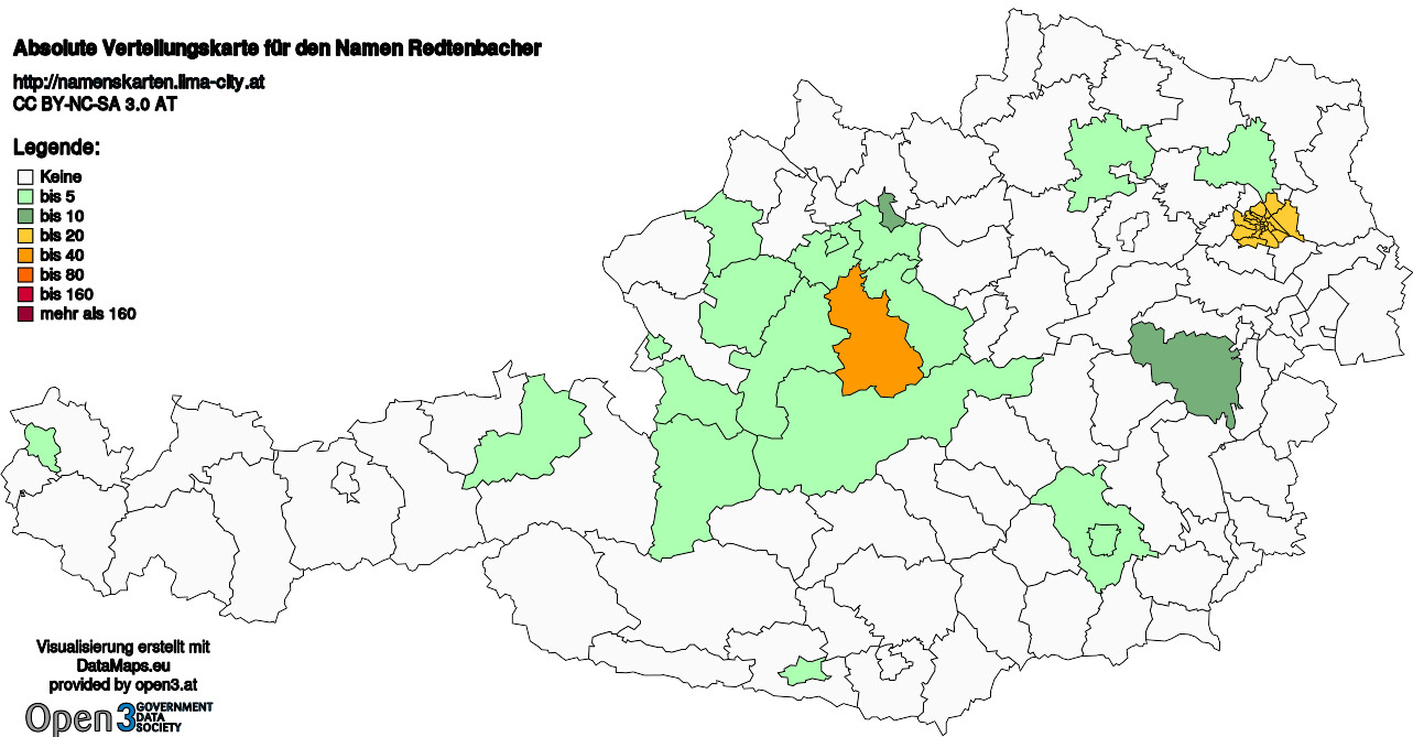 Absolute Verteilungskarten Nachnamen Redtenbacher