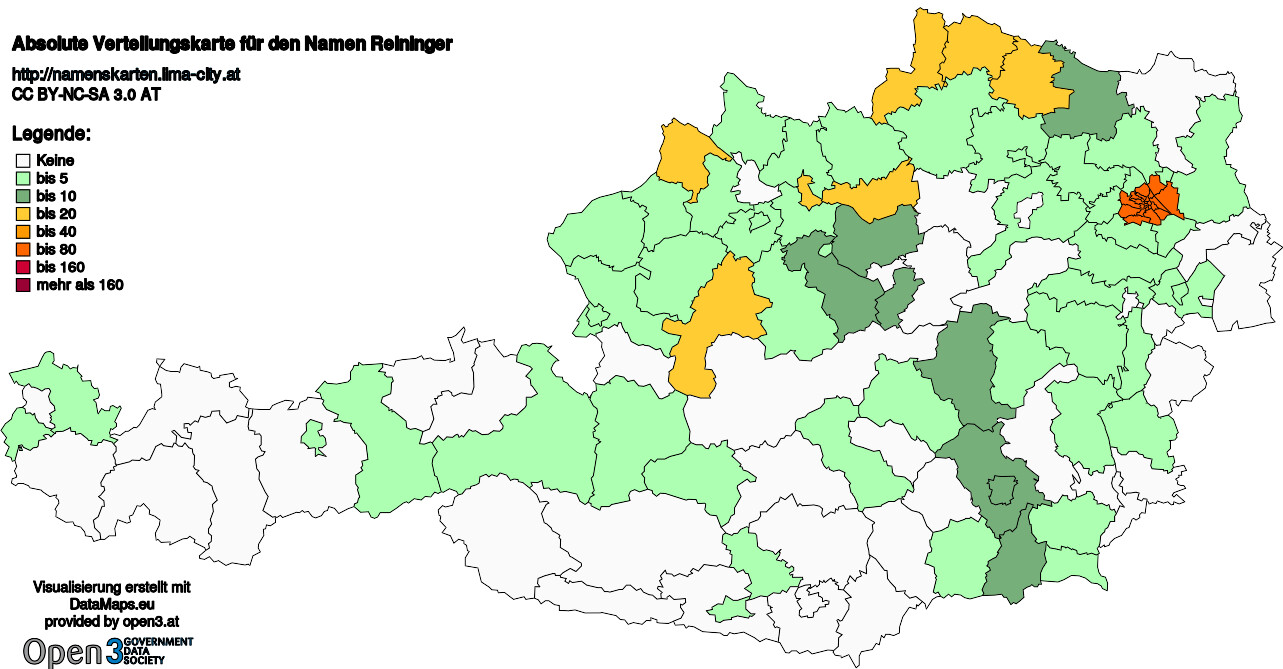 Absolute Verteilungskarten Nachnamen Reininger