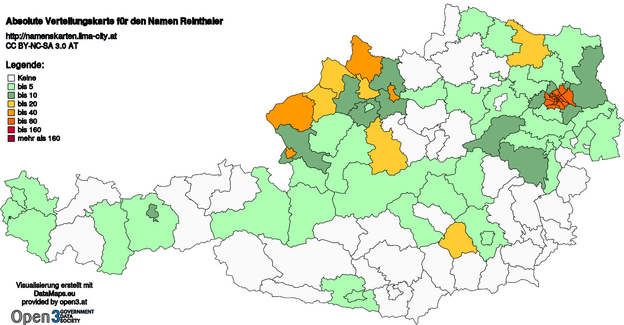 Absolute Verteilungskarten Nachnamen Reinthaler