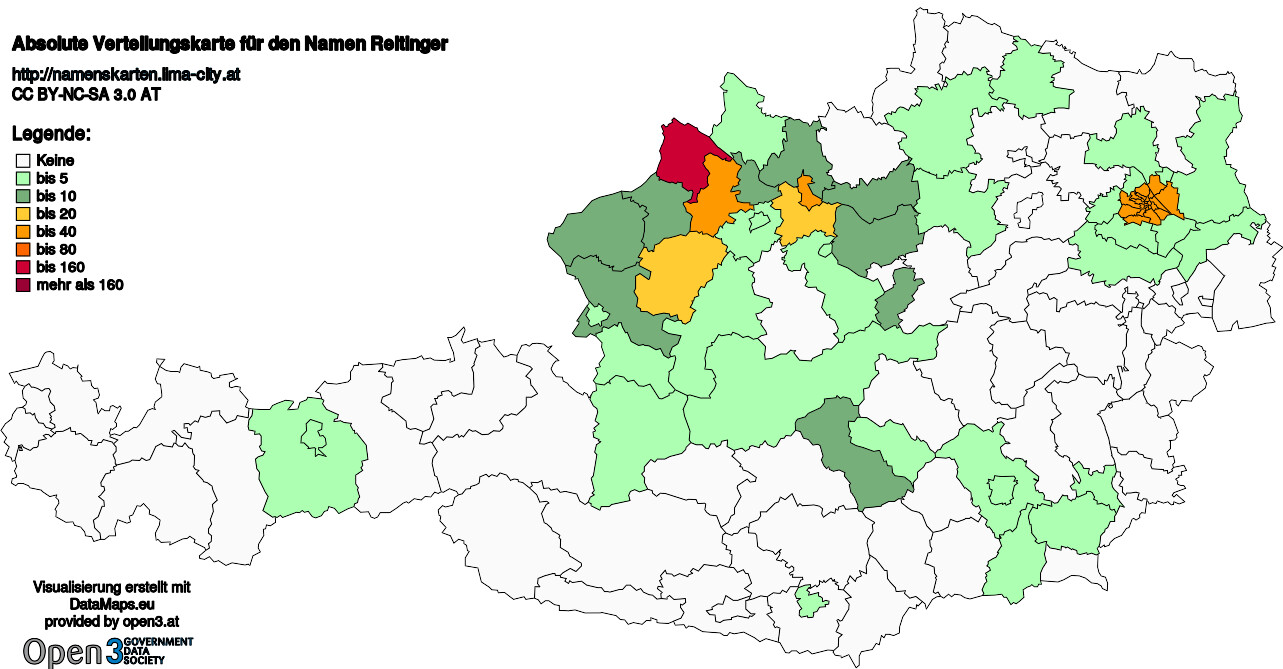 Absolute Verteilungskarten Nachnamen Reitinger