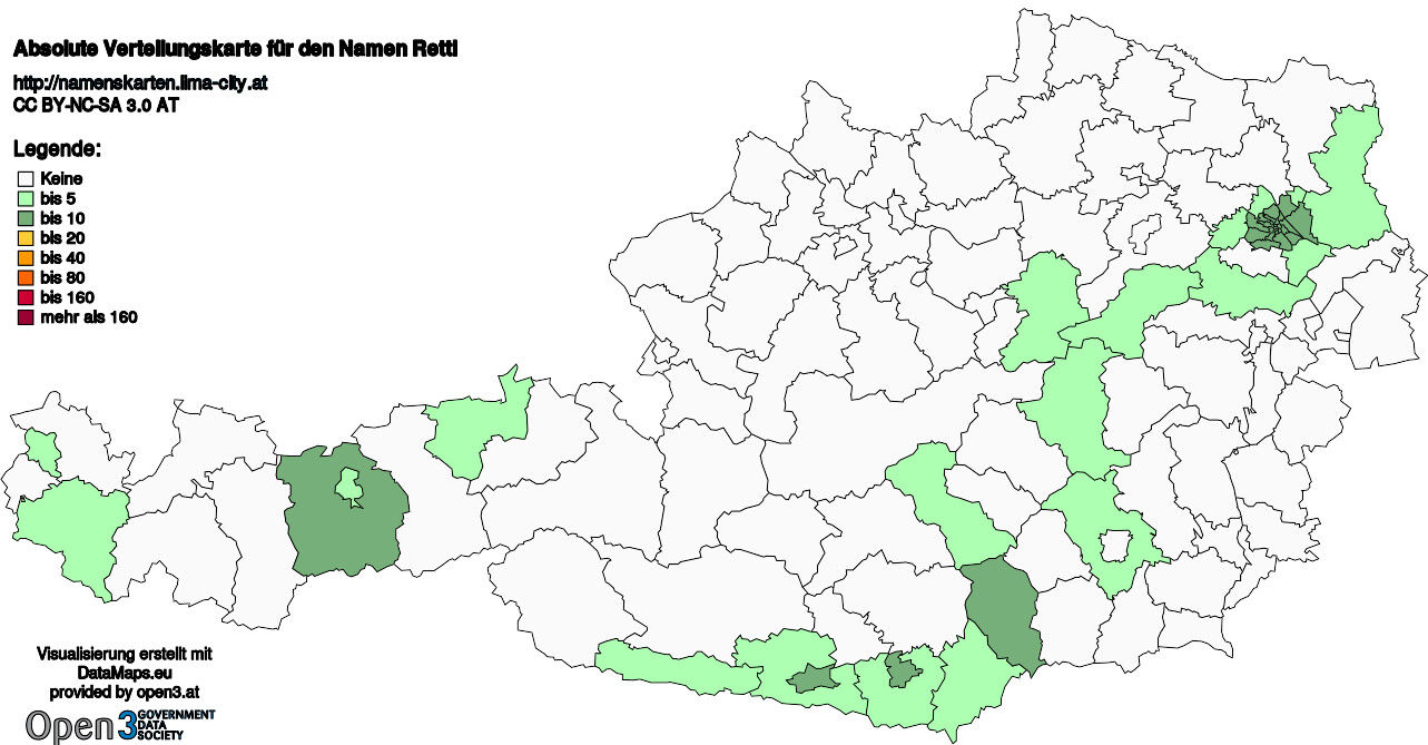 Absolute Verteilungskarten Nachnamen Rettl