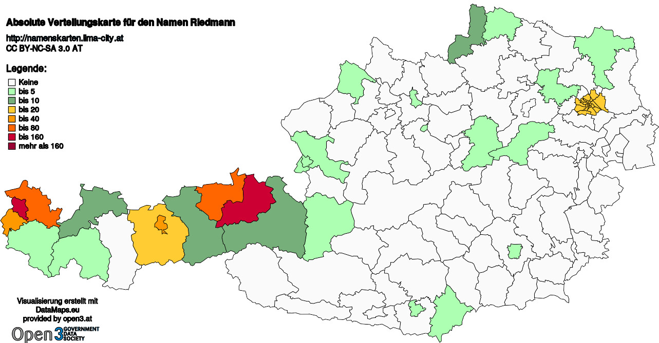 Absolute Verteilungskarten Nachnamen Riedmann