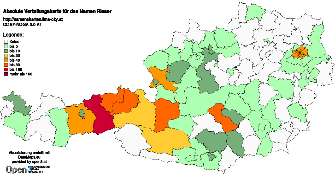 Absolute Verteilungskarten Nachnamen Rieser