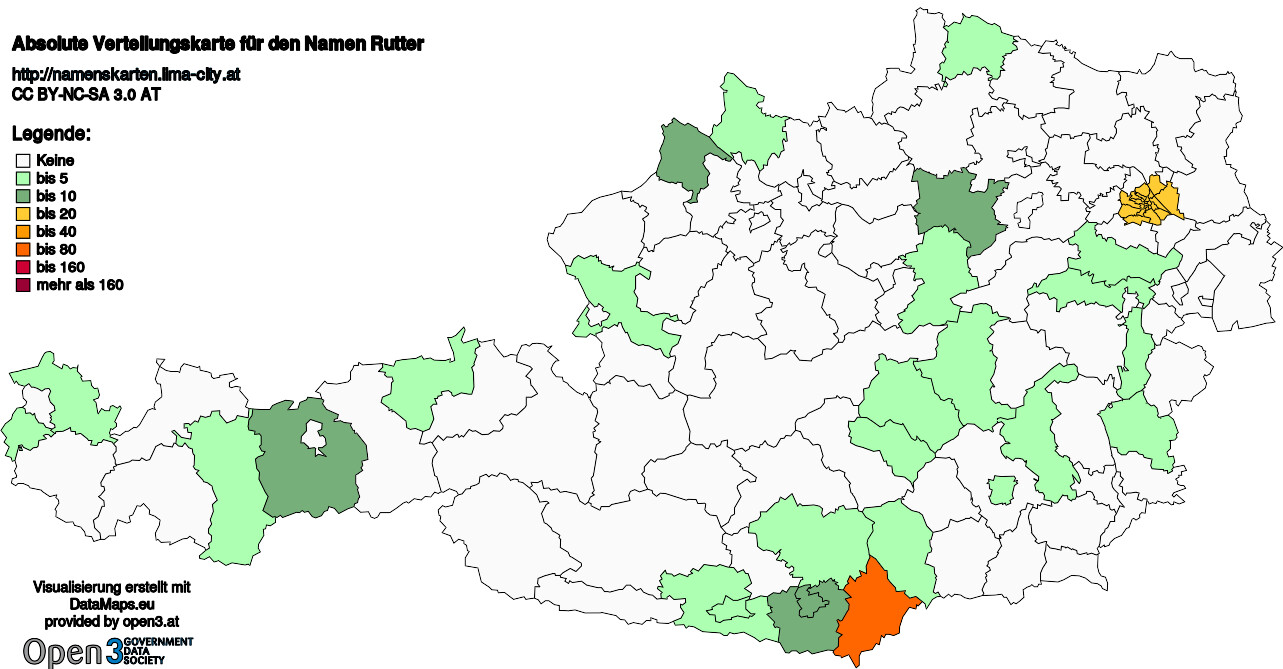 Absolute Verteilungskarten Nachnamen Rutter