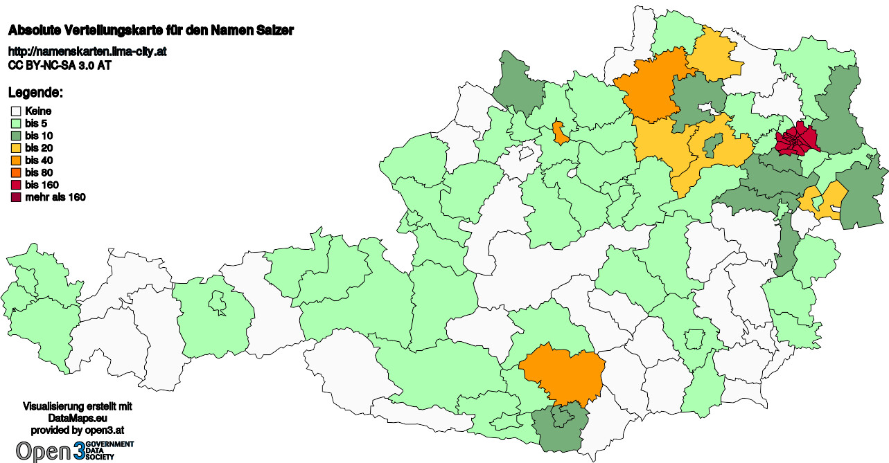 Absolute Verteilungskarten Nachnamen Salzer