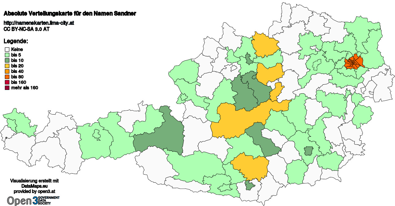 Absolute Verteilungskarten Nachnamen Sandner