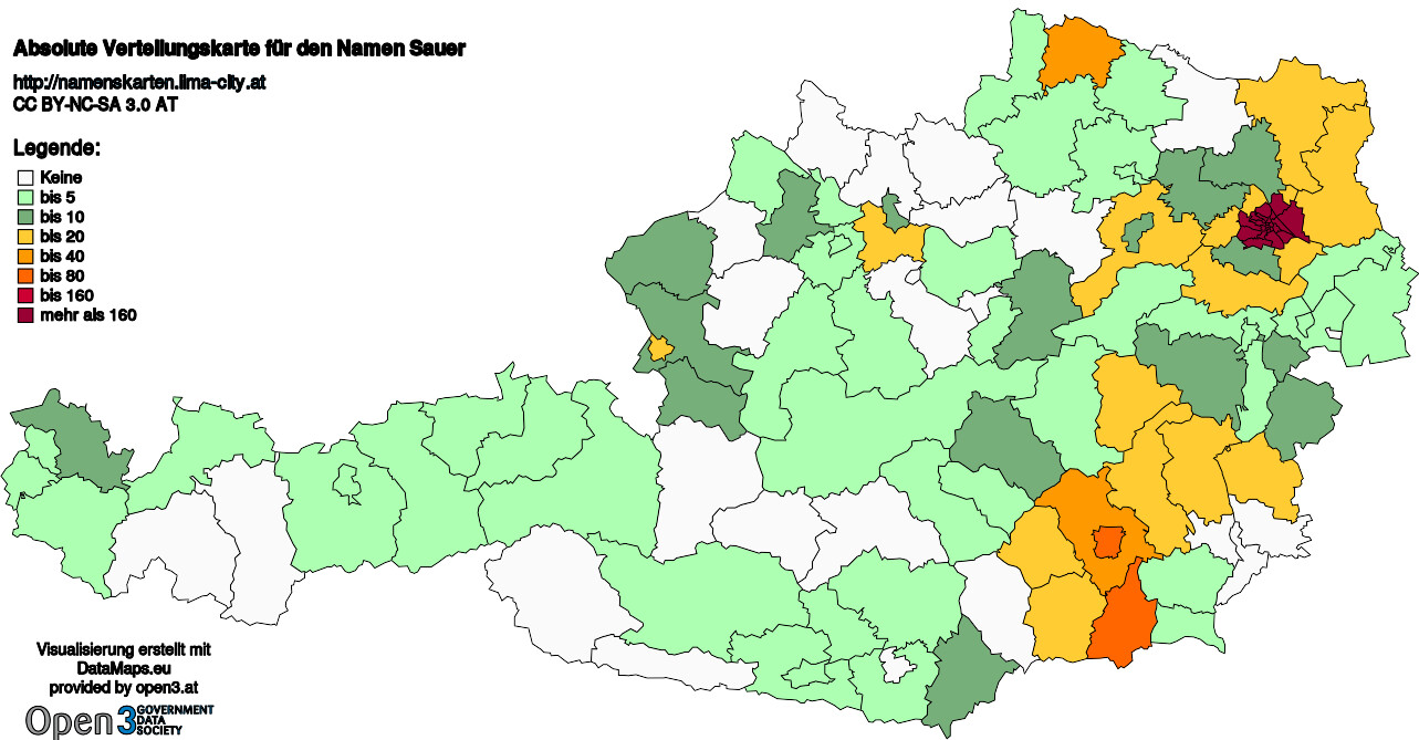 Absolute Verteilungskarten Nachnamen Sauer