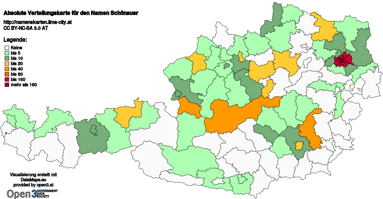 Absolute Verteilungskarten Nachnamen Schönauer