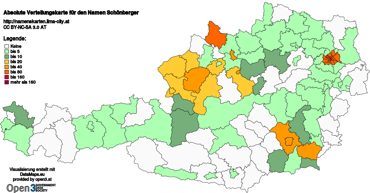 Absolute Verteilungskarten Nachnamen Schönberger