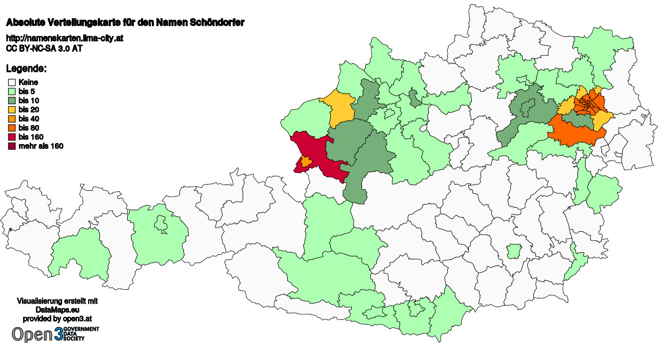 Absolute Verteilungskarten Nachnamen Schöndorfer