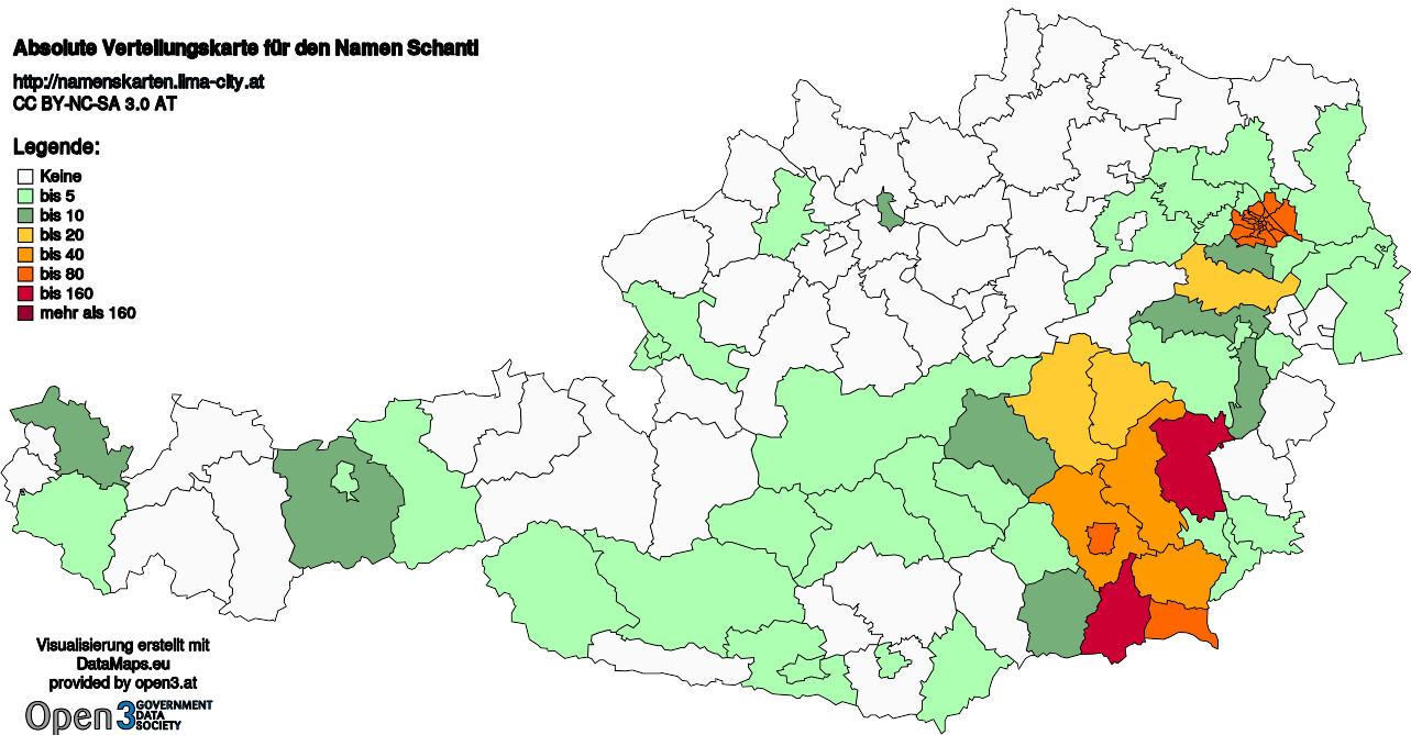 Absolute Verteilungskarten Nachnamen Schantl