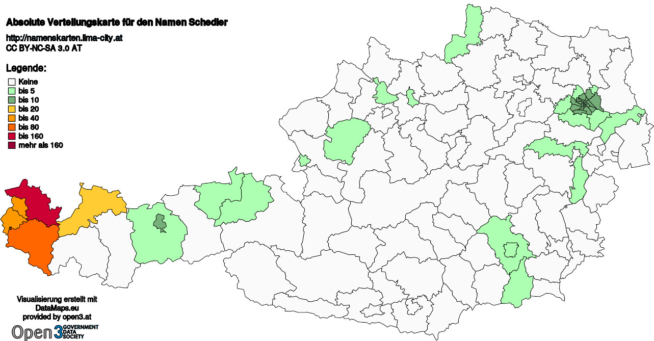 Absolute Verteilungskarten Nachnamen Schedler