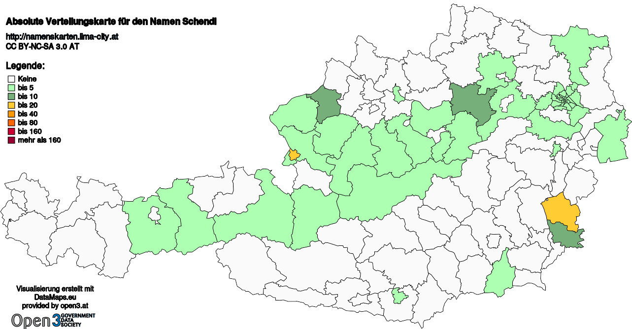 Absolute Verteilungskarten Nachnamen Schendl