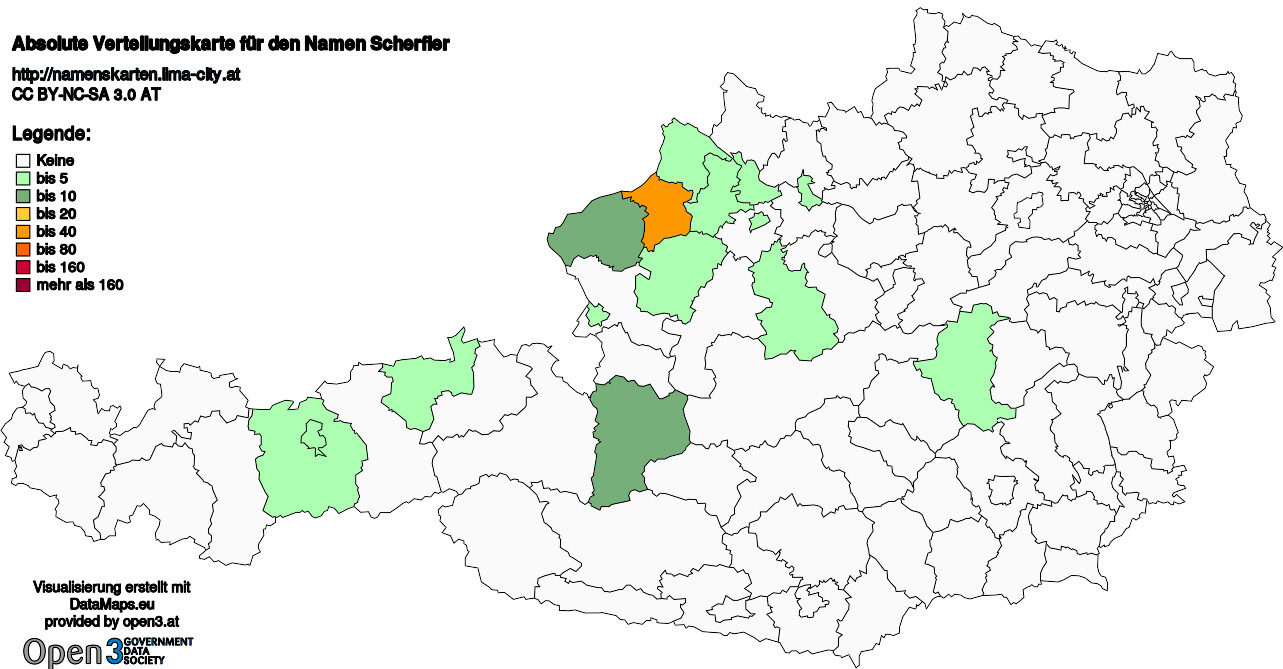 Absolute Verteilungskarten Nachnamen Scherfler