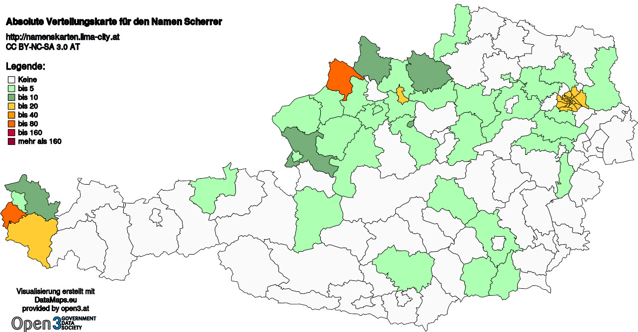 Absolute Verteilungskarten Nachnamen Scherrer