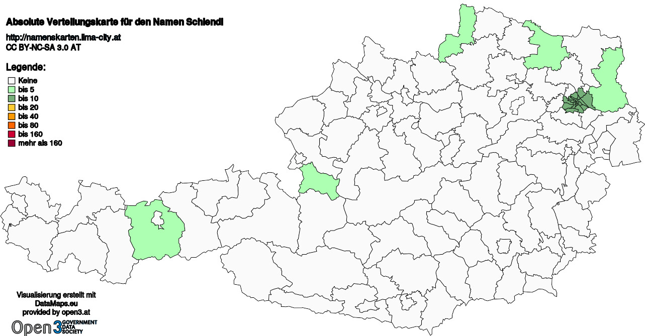 Absolute Verteilungskarten Nachnamen Schiendl