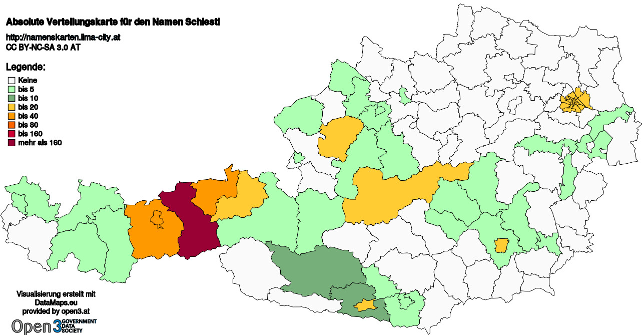 Absolute Verteilungskarten Nachnamen Schiestl