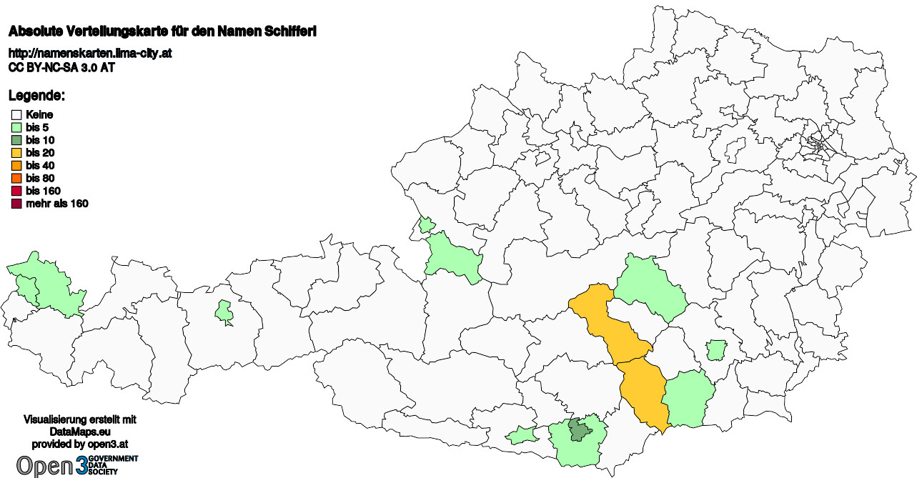 Absolute Verteilungskarten Nachnamen Schifferl