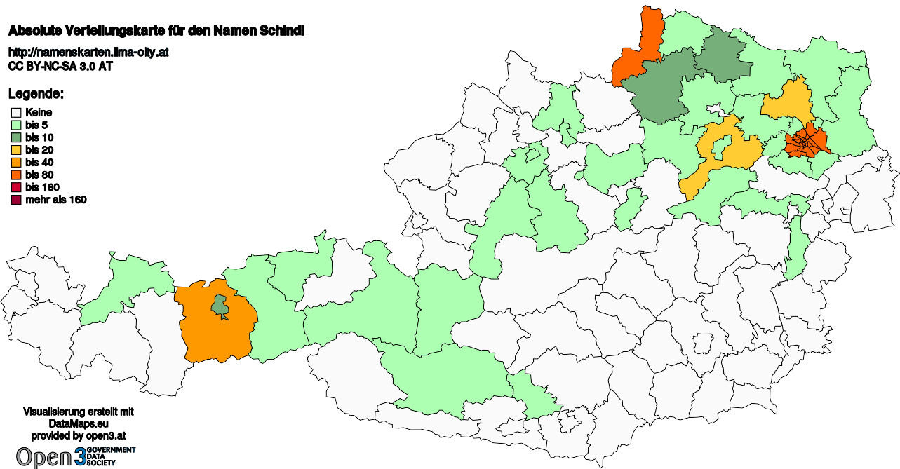 Absolute Verteilungskarten Nachnamen Schindl