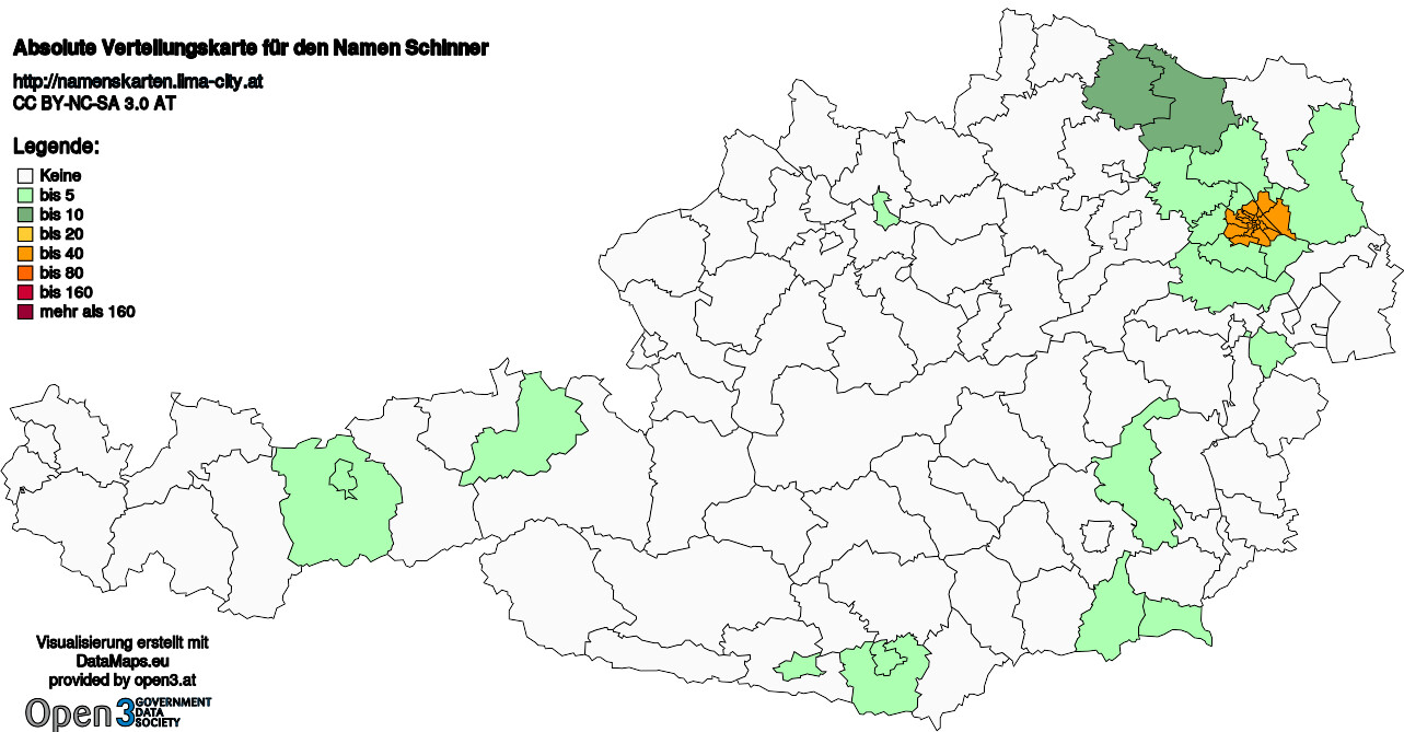 Absolute Verteilungskarten Nachnamen Schinner