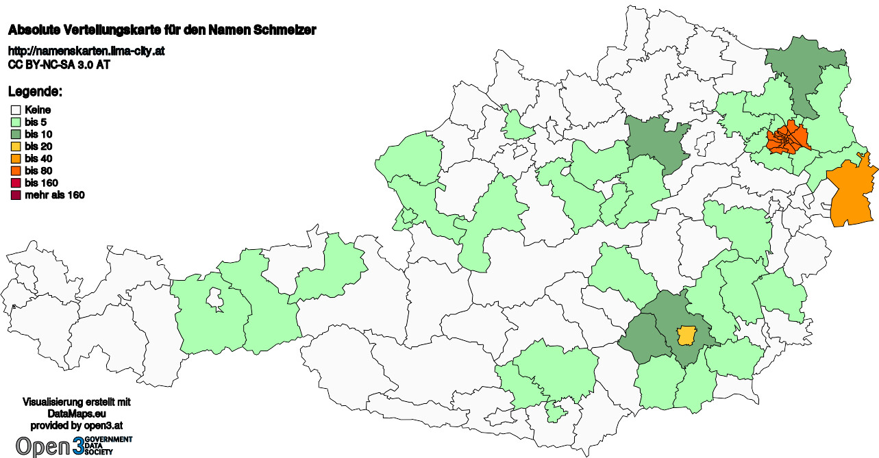 Absolute Verteilungskarten Nachnamen Schmelzer