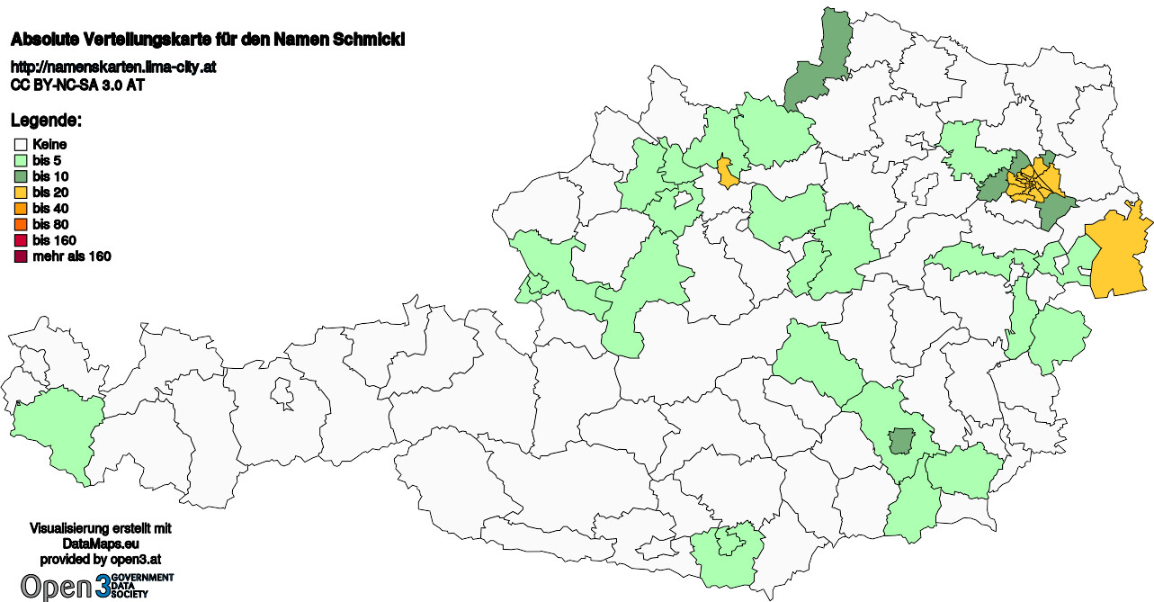 Absolute Verteilungskarten Nachnamen Schmickl