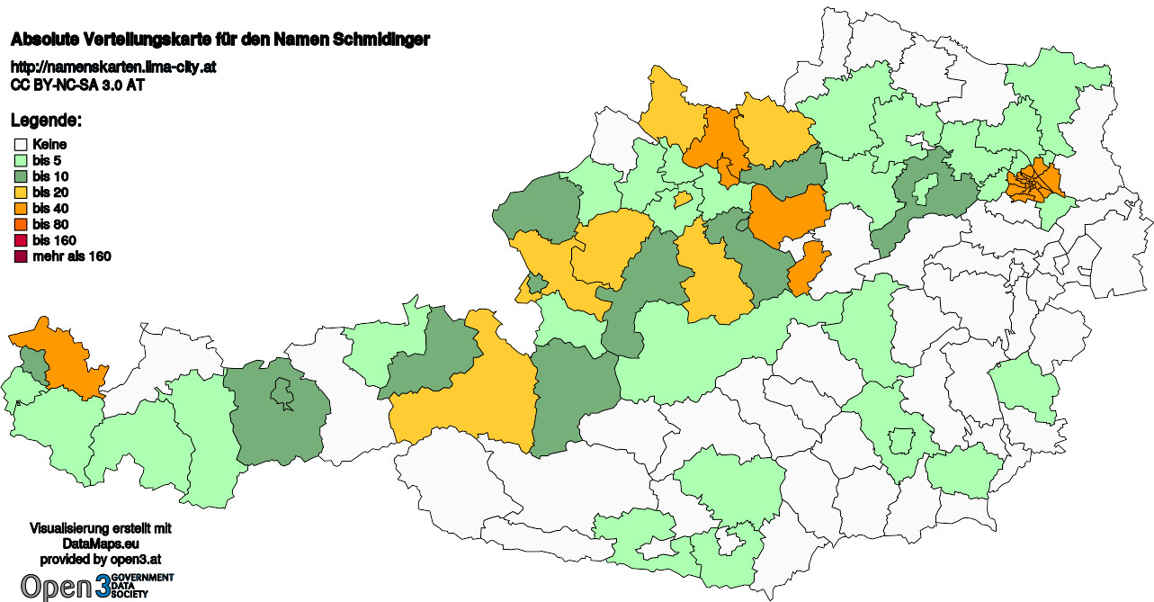 Absolute Verteilungskarten Nachnamen Schmidinger