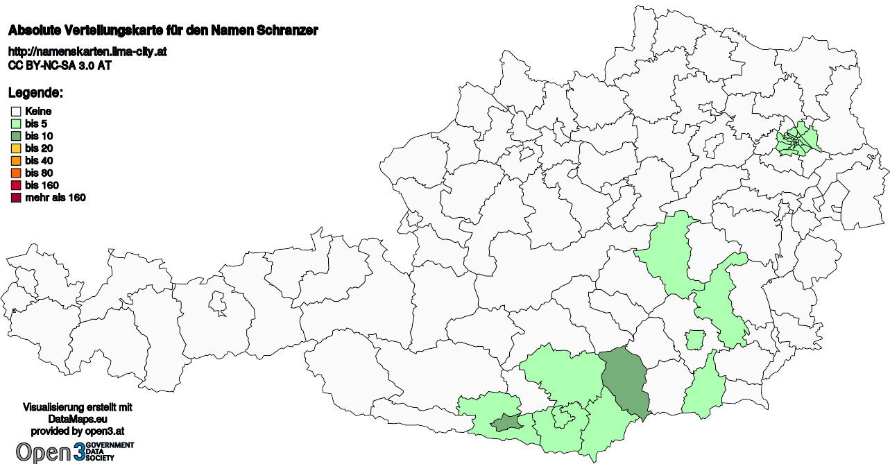 Absolute Verteilungskarten Nachnamen Schranzer