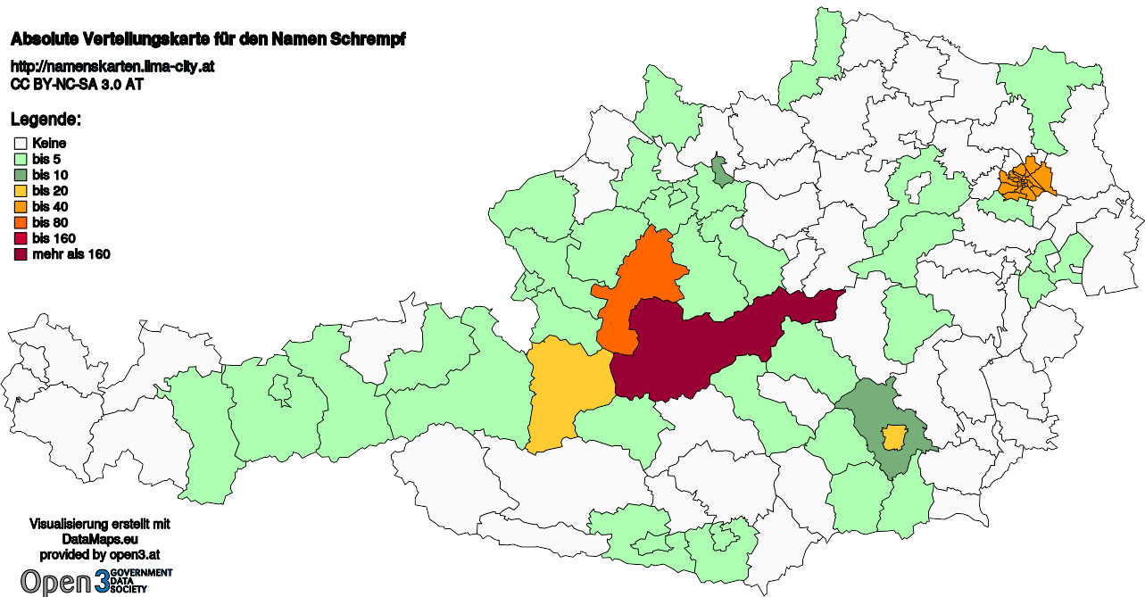 Absolute Verteilungskarten Nachnamen Schrempf