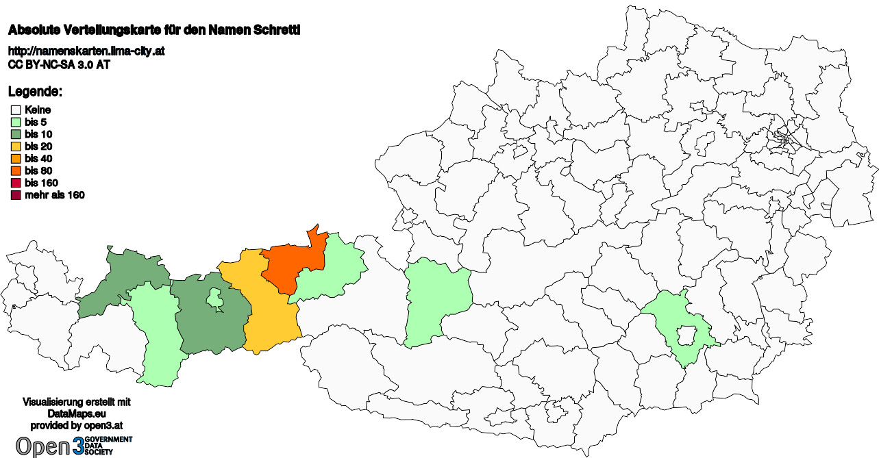 Absolute Verteilungskarten Nachnamen Schrettl