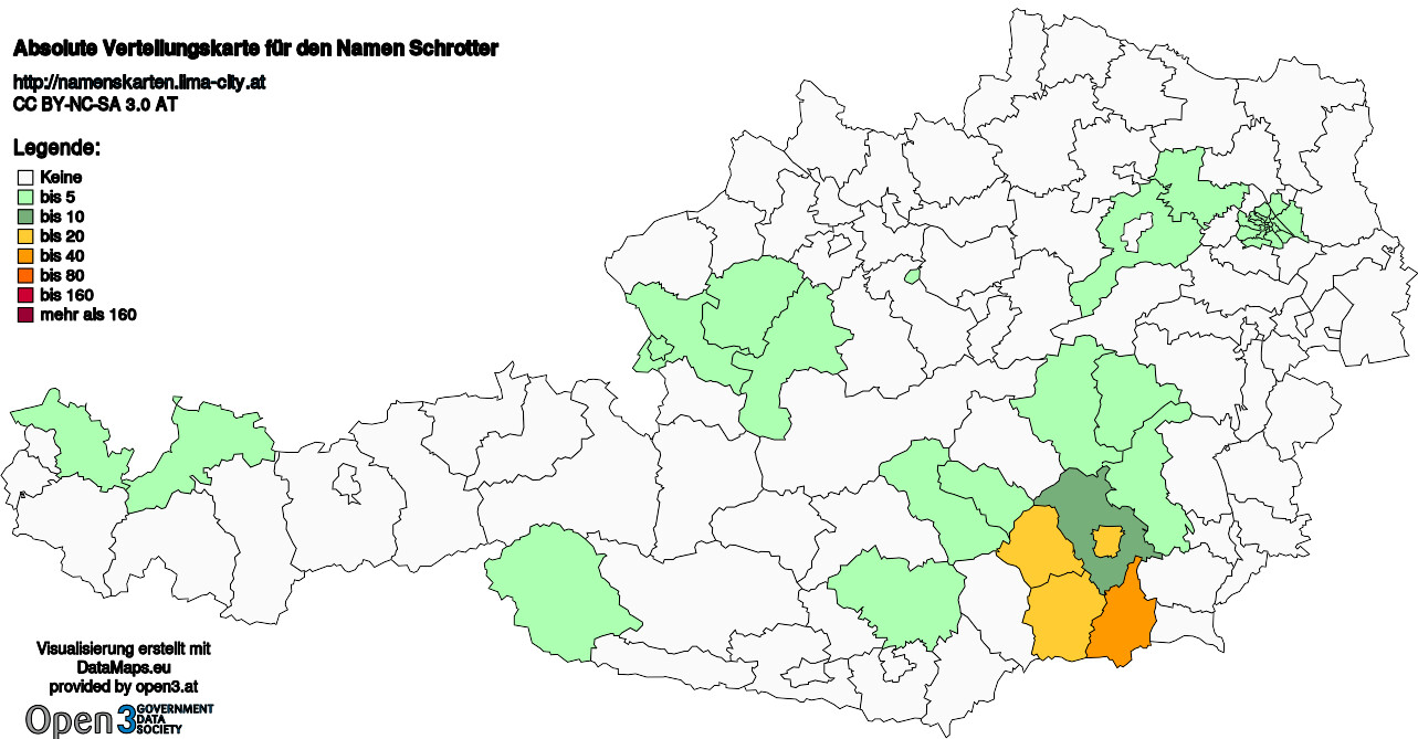 Absolute Verteilungskarten Nachnamen Schrotter