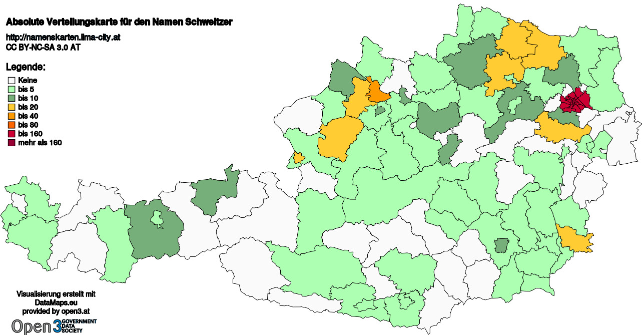 Absolute Verteilungskarten Nachnamen Schweitzer