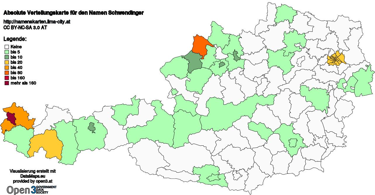 Absolute Verteilungskarten Nachnamen Schwendinger