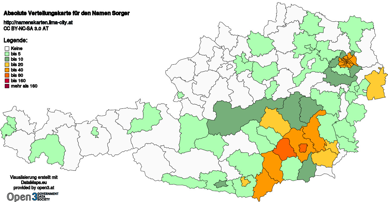 Absolute Verteilungskarten Nachnamen Sorger