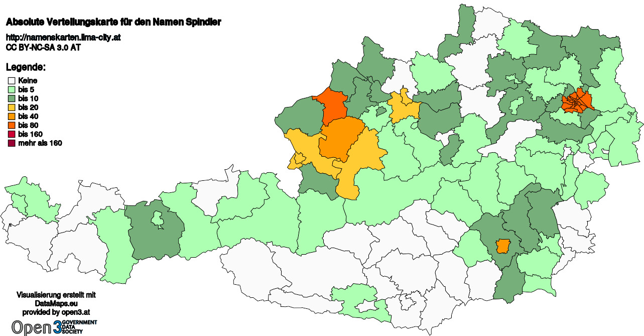 Absolute Verteilungskarten Nachnamen Spindler