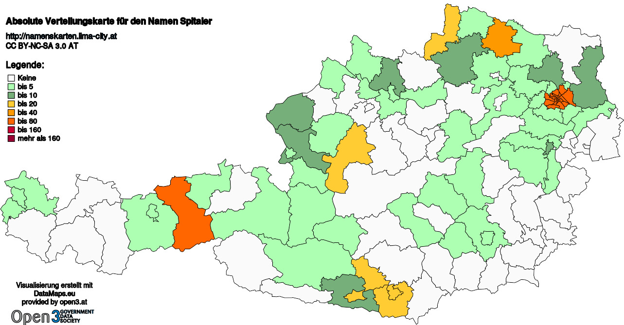 Absolute Verteilungskarten Nachnamen Spitaler