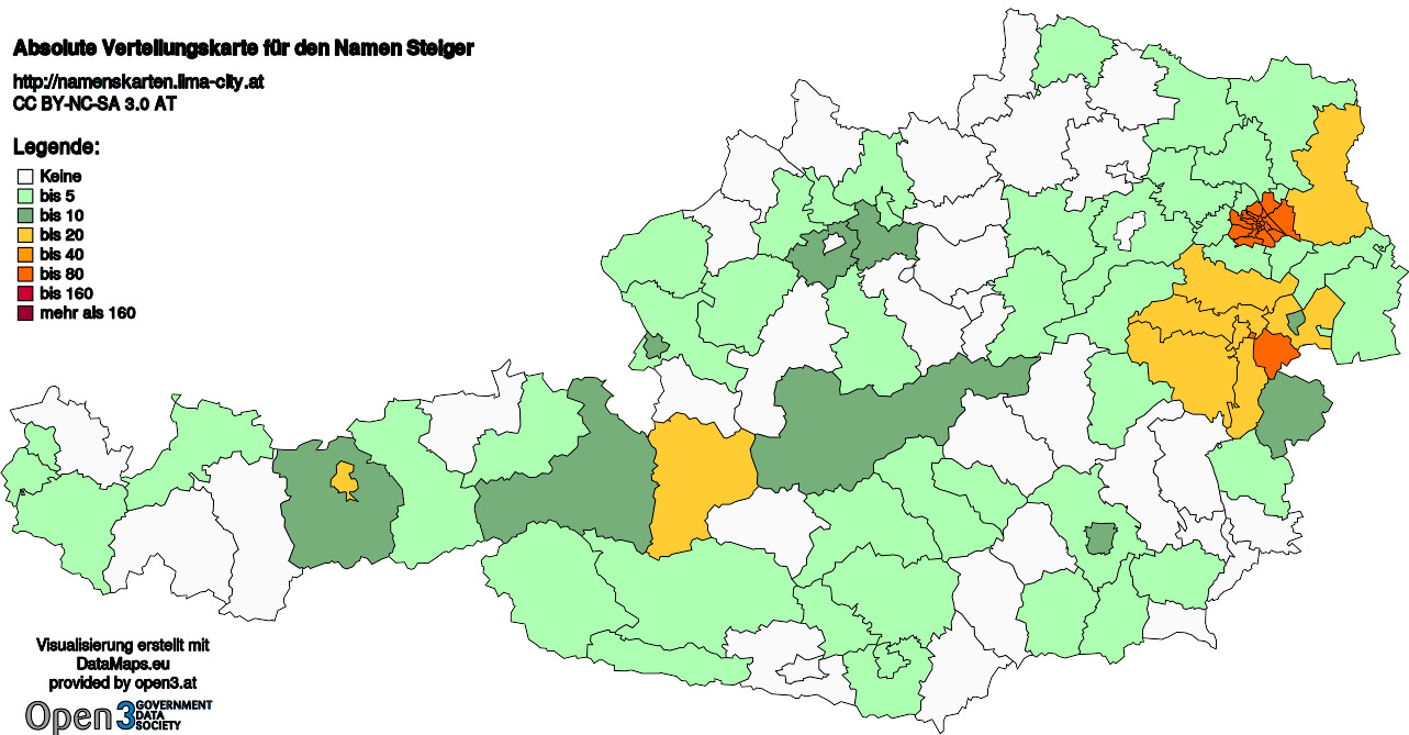 Absolute Verteilungskarten Nachnamen Steiger