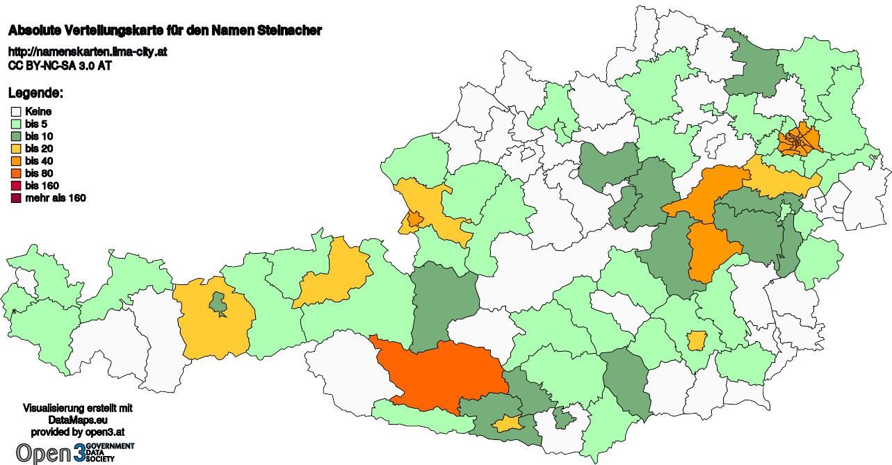 Absolute Verteilungskarten Nachnamen Steinacher